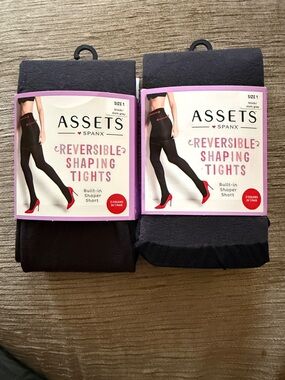 Assets by Spanx Reversible Shaping Tights in black and dark grey size 1